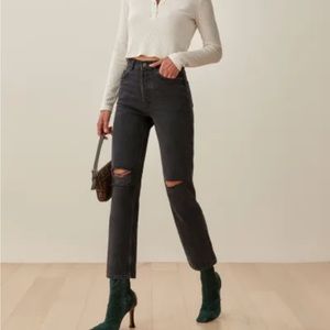 Reformation Cynthia High Rise Straight Lagoon Destroyed